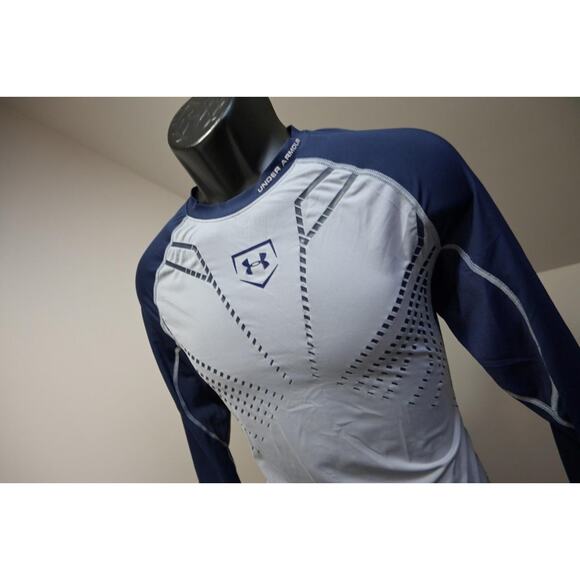 Under Armour Baseball Fitted Athletic Shirt 3/4 Sleeve Blue Mens Sz Large - Picture 1 of 11